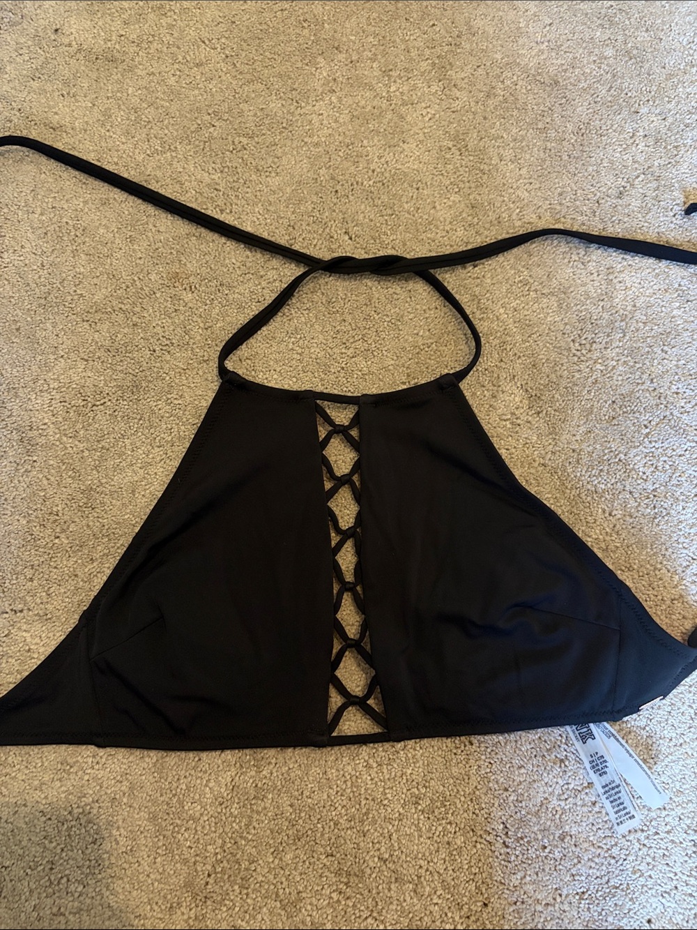 Black Lace-Up Halter Bikini Top